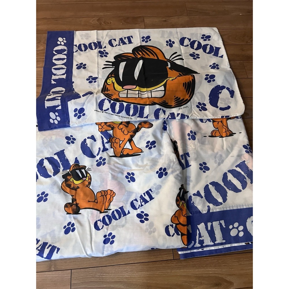 Vintage Stevens Garfield Cool Cat Twin Sheet Set 1978 Fitted And Flat Sheets